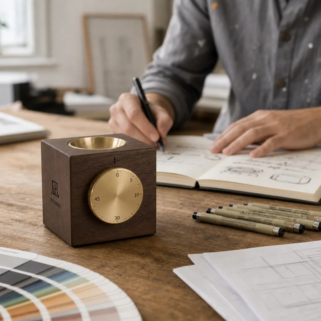At a design desk with colour swatches